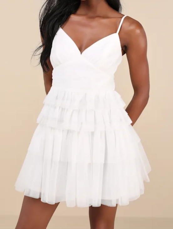 Lulus Dresses & Skirts - Lulus XS Special Poise White Tulle Pleated Sleeveless Tiered Mini Dress, Size XS